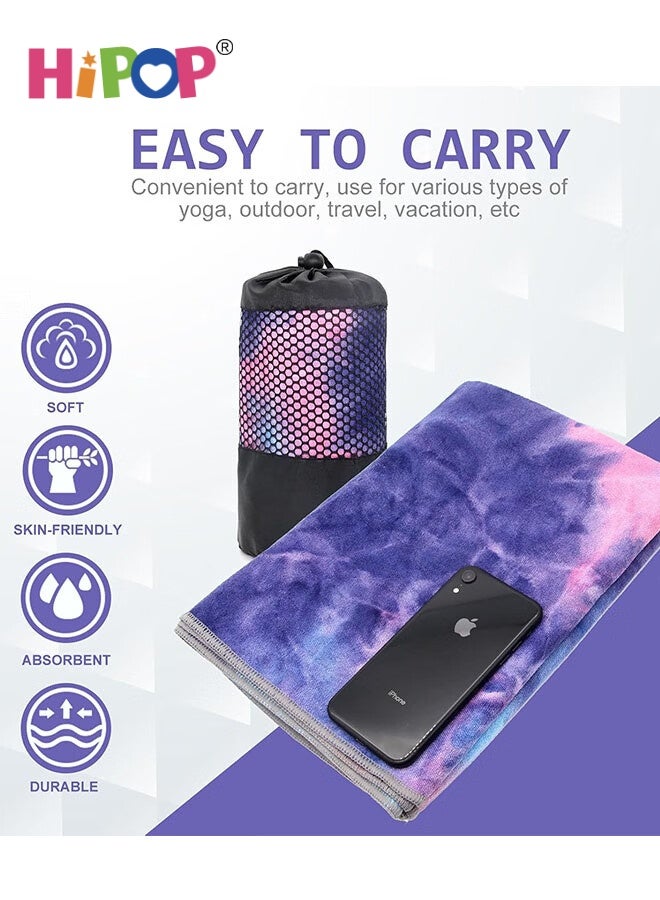 منشفة يوغا، منشفة حصيرة يوغا ساخنة بنقاط مانعة للانزلاق، ماصة للعرق وغير قابلة للانزلاق لليوغا الساخنة والبيلاتس والتمارين الرياضية، خفيفة الوزن وقابلة للغسل في الغسالة 24 × 72 بوصة، بنفسجي وأزرق - view 4